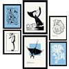 Nacnic Set di 6 poster a inchiostro nero. Razza e balena. Stampe artistiche del mare e dell'oceano per l'arredamento e la decorazione d'interni. A3 & A4, senza cornici.