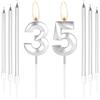 mciskin Candele per 35° Compleanno - Numero 35 Con 6 Lunghe, Argentate - Decorazioni per Torte per Ragazzi, Ragazze, Uomini, Donne