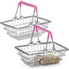 OCEANO Set 2 Mini Cestini Spesa in Metallo con Manici Cestello Portaoggetti Multiuso Organizer da Scrivania Porta Trucchi Cestino Snack Svuotatasche Organizzatore Portaminuteria 15x10x5.5cm (Rosa)
