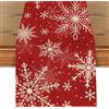 Tarklanda Tovaglia Fiocco di Neve in Lino Tavola Natale, Decorazione Natalizia per Tavolo da Pranzo Rosso, 40*140cm