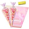 Ryaupy 50 Pezzi Sacchetti Trasparenti per Caramelle, Sacchetti Cellophane Borsa A Cono Trasparente, Sacchetto per Biscotti, Caramelle, Cioccolati, Prodotti da Forno, Gioielli (15,5 X 25,5 cm)