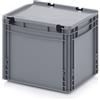 Auer Packaging Contenitore europeo standard, 40 x 30 x 33,5 cm, con coperchio a cerniera e metro pieghevole incluso
