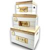 Generico Set 3 Scatole con Coperchio in Legno Impilabili 8833, Colore Bianco, 30x25x19cm, 25x20x16cm, 20x15x13cm, Cassette Portaoggetti Decorativi con Maniglie, organizer per Camera, Cucina, Bagno