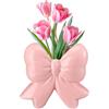 Magicherry Vaso in ceramica con fiocco rosa, 11 cm, unico, carino, moderno, decorativo, per bouquet di fiori, per matrimoni, casa, ufficio, tavolo, decorazione bohémien