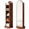 SCGSJZH Specchi da Terra con Scaffale 5 Ripiani, 168x46 cm, Noce | Rotazione 360 Gradi, Base Girevole Rinforzata, Bordi Arrotondati Sicuri, Vetro Infrangibile HD, Colore Noce