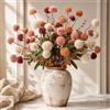 Der Rose 18 Stück Kunstblumen für Herbst Deko Tischdeko Herbststrauß | Herbstblumen Pompon Chrysanthemen und Eukalyptus Biegsame Stiele zum Zuschneiden Blumenstrauß für Wohnzimmer Zimmer Deko