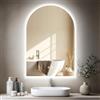 Keleef Specchio da bagno con illuminazione, specchio ad arco a LED, con 3 temperature di colore, dimmerabile, anti-appannamento, IP44, per montaggio a parete in bagno, 75 x 50 cm