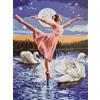 KUSTOM ART Poster Decorativo da Parete Ballerina con Cigni Danza Sotto la Luna Stampa Artistica su Carta Patinata 40x30cm Senza Cornice