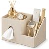 GORESE Porta Fazzoletti,Multifunzione Scatola per Fazzoletti Quadrata Beige | Dispenser per Fazzoletti in Pelle PU Tissue Box con 2 Scomparti Organizer per Fazzoletti Organizer Scrivania per Ufficio Casa