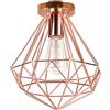 iDEGU Plafoniera Vintage Lampada a Sospensione Metallo Gabbia Forma Diamante Retrò Lampadario Industriale E27 Lampada da Soffitto per Camera Caffè Bar Ristorent Cucina (Oro Rosa - 25CM)