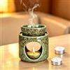 Gulxwis Bruciatore Oli Essenziali in Ceramica, Brucia Essenze con Porta Tealight, Lampada Profumata per Oli Essenziali e Aromaterapia, Decorazione Domestica per Relax e Meditazione, Verde Scuro