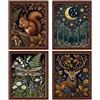 PRESSINART 4 Pezzi 4 Stili Arte Murale Animali del Bosco 8 x 10 Pollici Poster di Dark Academia Libellula Scoiattolo Alce Immagini della Natura Stampe da Parete per Bagno Camera da Letto Soggiorno