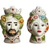GMM Testa di Moro in Ceramica Coppia di Vasi in Stile Siciliano, Teste di Moro Vasetti per Piante da Interno, Soprammobile di Design. (Multicolor, 6x8cm)