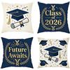 Generic Set di 4 federe per cuscini da diploma formale per laurea, corona di alloro, blu navy, con cerniera nascosta, cuscini decorativi per soggiorno e appartamento, 40 x 40 cm