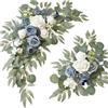 Todikaper Set di 2 festoni di fiori finti per decorazioni per matrimoni, cerimonie, ricevimenti, ingresso, composizione floreale in seta artificiale, decorazione da giardino per esterni, colore blu