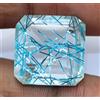 32.55 CT Naturale Certificato Taglio Asscher Blu Rutilato Quarzo Doppietto Gemma