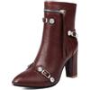 SMAALEB Donna Sexy Punta Appuntita Stivali alla Caviglia con Cerniera PU Cuoio Stivaletti con Rivetti Tacco Grosso Alto Chunky Stivali Punk