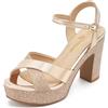 hingswink Sandali da donna con plateau scintillanti, tacco a blocco, tacco alto 9,6 cm, punta aperta con cinturino, comodi, sexy, eleganti, per balli, matrimoni, feste, serate