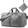Fosmon 65L Borsone da Viaggio Pieghevole con Scomparto Scarpe, Leggero | Weekender Compatto per Sport Palestra, 62 cm Bagaglio a Mano Notte, Tasca Laterale, Sacca per Uomo Donna, Grigio