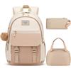 YAMTION Zaino scolastico da 3 pezzi, per ragazze e donne, set kawaii con borsa per il pranzo e astuccio per la scuola