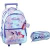 PRESTIGE & DELUXE Trolley Zaino Scuola primaria K pop Idols Stars Rumi Mira Zoey Rosa Viola | Anime | per Bambina + astuccio ovale + Kit scrittura e Portachiave personaggio K pop