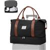 WEPLAN Borsone da Viaggio Donna Uomo Grande Borsa Weekend Borsa da Viaggio per Aereo Cabina Borsone Palestra con Scomparto per le Scarpe Bagaglio a Mano Travel Bag Impermeabile,A06-Nero con Marrone