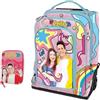 PRESTIGE & DELUXE Trolley Zaino Me Contro Te Rosa Girl per bambine della scuola elementare + Astuccio One Time + omaggio 7 penne, portachiave paillettes, penna colorata