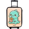 NoBoringSuitcases.com NoBoringSuitcases© Valigia Per Bambini Compatto Bagaglio Ultraleggero | 48x31x19 cm - Trolley A Mano Rigidi LED Ruote Da Viaggio - Ragazzo - Kawai - Dino - Bubbletea
