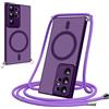 Pnakqil Cover Magnetica con Cordino per Samsung Galaxy S24 Ultra 5G, Compatibile con MagSafe, Sottile con Laccio Collana Tracolla Regolabile AntiGraffio Case con Collana-Viola