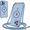 Pnakqil Cover Magnetica con Cordino per iPhone 14 Pro Max, Compatibile con MagSafe, Sottile con Laccio Collana Tracolla Regolabile AntiGraffio Case con Collana-Azzurro