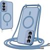 Pnakqil Cover Magnetica con Cordino per Samsung Galaxy S25 Plus/S25+ 5G, Compatibile con MagSafe, Sottile con Laccio Collana Tracolla Regolabile AntiGraffio Case con Collana-Azzurro