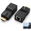 Wxuiqaz Adattatore da HDMI a RJ45 in 2 pezzi, convertitore da HDMI a Ethernet Cat5e/6 1080p da 30 m, ripetitore ricetrasmettitore TX RX per HDTV, PS4, STB, DVD, proiettore, monitor, home theater e sistemi aud