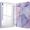 FINTIE Custodia per Samsung Galaxy Tab S8 Plus/S7 FE/S7 Plus 12.4 Pollici | con S Pen Portapenne, Antiurto Sottile Custodia Posteriore Trasparente Cover con Auto Sonno/Sveglia, Lilla Marble