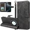 Generico DayQiQiPu Custodia per Honor Magic5 Lite RMO-NX1, RMO-NX3 (6,67 Pollici) Cover in pelle PU con Blocco RFID Guscio Magnetica per Telefono Caso Spazzola Antifurto Portafoglio Nero retrò