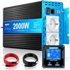 BENNTOP 2000W/4000W Inverter 12V 220V Onda Pura Invertitori di corrente | Convertitore con 5M LCD Telecomandoler, 3.1A USB-A & USB-C PD30W, 2 Prises EU Per Camper, Elettrodomestici, Solare
