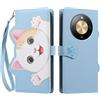 TAUYN Folio Portafoglio Custodia per Honor Magic8 Lite/Magic 8 Lite | PU Pelle Antiurto TPU Custodie, Gatto Carino Modello, con Slot per Schede & Supporto Funzione Cover - Azzurro