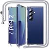 Fciaeytou Cover per Samsung Galaxy Z Fold 7 con cordino per collana di protezione cerniera Z Fold 7 5G trasparente ultra sottile Crystal Clear Foldable Case antiurto custodia portatile regolabile catena (blu