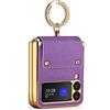 COQUE Custodia per Galaxy Z Flip 3,Pellicola Protettiva Custodia All-in-One in Pelle All-Inclusive con Supporto ad Anello,Cover Telefono Pieghevole per Samsung Galaxy Z Flip 3 5G-Viola