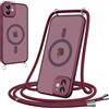 Pnakqil Cover Magnetica con Cordino per iPhone 11, Compatibile con MagSafe, Sottile con Laccio Collana Tracolla Regolabile AntiGraffio Case con Collana-rosso