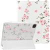 NITITOP Cover per iPad Pro 6/5/4/3 Fiore Motivo, Rosa Floreale | para iPad Pro 12,9 (6a/5a/4a/3a Gen 2022/2021/2020/2018) , con Portapenne, Triplo Supporto