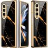 COQUE Custodia Galaxy Z Fold 4 5G,Custodia per cellulare verniciata lucida in vetro ultra sottile 9H,Cover pieghevole per Samsung Galaxy Z Fold 4 5G-Oro nero