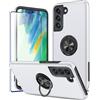 KRAFTCARE Custodia per Samsung Galaxy S21 FE 5G 1 Pack Pellicola Protettiva in Vetro Temperato con 360 ° Ring Stand Cover Magnetic Car Mount Custodia Antiurto per Samsung S21 FE 5G,Sliver