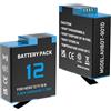 JUBOTY Batteria da 2000 mAh per fotocamera sportiva Go Pro Hero 12/11/10/9 (confezione da 1), batterie di ricambio agli ioni di litio ad alta capacità (Hero 12/11/10/9, confezione da 2, A)