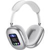 VR VETRINEINRETE Vetrineinrete® Cuffia Bluetooth ricaricabile radio FM integrata display digitale ingressso Type-c SD AUX cuffie on-ear (Silver)