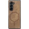COQUE Custodia per Samsung Z Fold 6, Cover Protettiva per Telefono in Pelle Texture retrò con Anello Magnetico di Ricarica, Guscio Sottile Pieghevole per Samsung Galaxy Z Fold 6 5G-Marrone