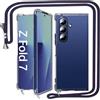 Fciaeytou Cover per Samsung Galaxy Z Fold 7 con cordino per collana di protezione cerniera Z Fold 7 5G trasparente ultra sottile Crystal Clear Foldable Case antiurto custodia portatile regolabile catena (blu)