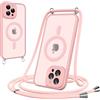 Pnakqil Cover Magnetica con Cordino per iPhone 14 Pro Max, Compatibile con MagSafe, Sottile con Laccio Collana Tracolla Regolabile AntiGraffio Case con Collana-Rosa