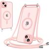 Pnakqil Cover Magnetica con Cordino per iPhone 15 Plus, Compatibile con MagSafe, Sottile con Laccio Collana Tracolla Regolabile AntiGraffio Case con Collana-Rosa
