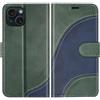 BoxTii Cover per iPhone 15, Custodia in PU Pelle Portafoglio, Magnetica Cover a Libro con Slot per Schede per iPhone 15, Verde