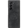 COQUE Custodia per Samsung Z Fold 6, Cover Protettiva per Telefono in Pelle Texture retrò con Anello Magnetico di Ricarica, Guscio Sottile Pieghevole per Samsung Galaxy Z Fold 6 5G-Nero